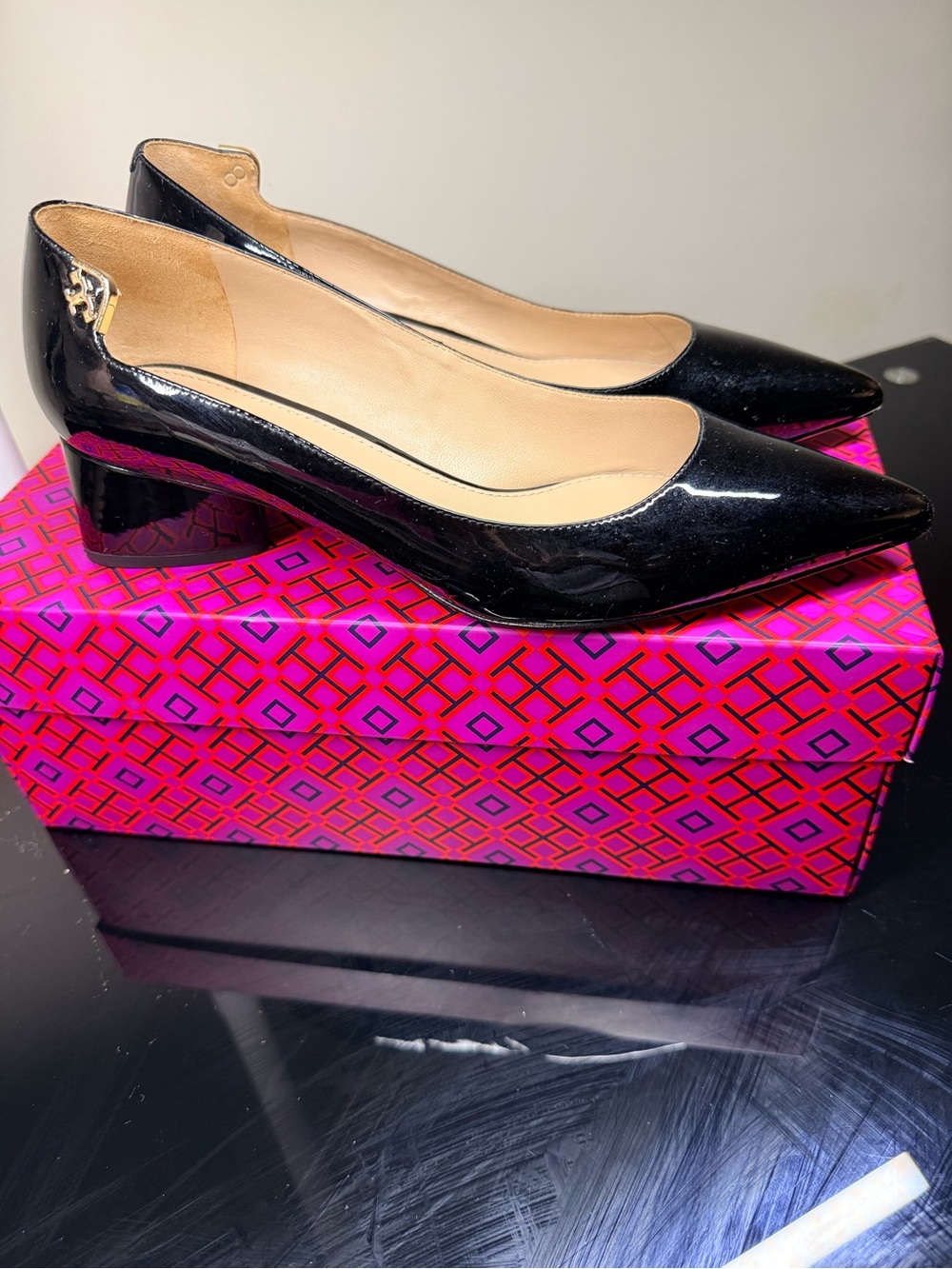 Tory Burch Black Patent Leather,  Elizabeth 2  40MM Pump